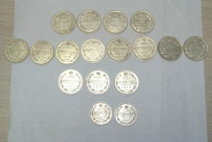 17 шт царских монет 10 15 20 копеек