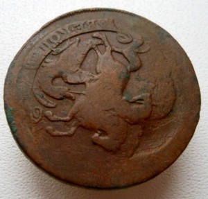 2 копейки 1757 года. Красивый перечекан. Всадник без головы.