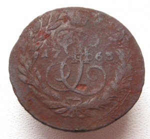 2 копейки 1763 ММ. Перечекан из 4-х копеечника.