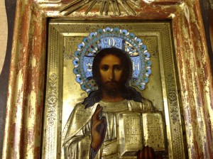 Икона Господь Вседержитель Эмаль в киоте