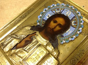 Икона Господь Вседержитель Эмаль в киоте