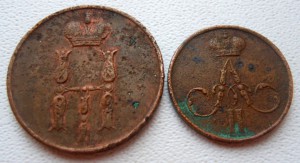 Копейка 1854 + Денежка 1855 (не копанина)