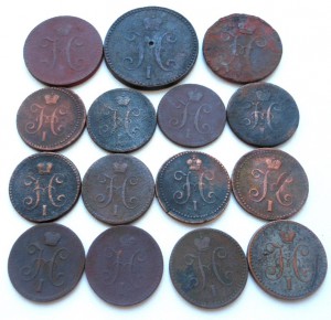 1, 2, 3 копейки серебромЪ - 15 монет одним лотом