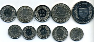 Швейцария 5 Фр. и мелочь.