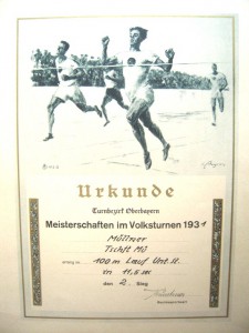 Грамоты за спорт  на немца Мюллера за 1929-32гг.