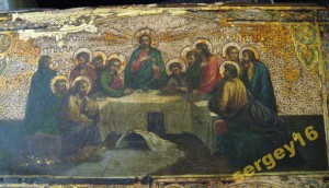 Икона трехчастная с Тайной вечерей. 1897 год, печать мастера