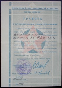 Грамота и обложка к грамоте знака ГТО, 1932 г.