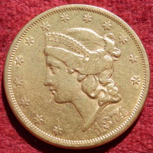 Подлинность 20 $ США 1874 Г.