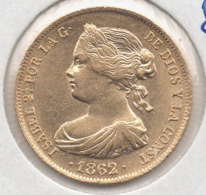 Испания 1862 100 реал Золото