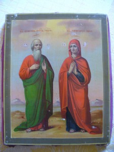 Икона святые Симеон и Анна, серебро 84