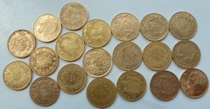 Золото-Швейцария,Франция,Бельгия-20 монет по 6,45 гр.