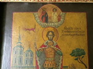 Князь Александр Невский в деревянном киоте 65 см*59 см