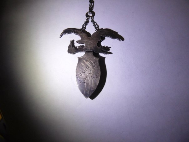 Серебряный жетон. Орел, эмалевый щит с кадуцеем. 1918-й год.