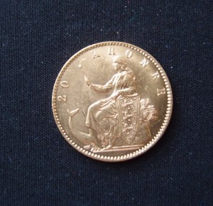 20 крон 1873 г. Дания, 8.96 гр., золото.