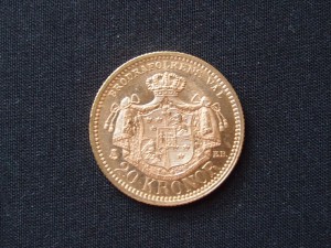 20 крон 1877, Швеция, 8.96 гр., золото.