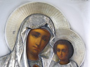 Иверская икона Божией Матери, серебро 84.