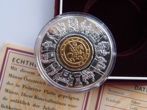 1000 шиллингов Австрия, золото-серебро.