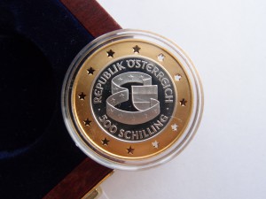 500 шиллингов Австрия, золото-серебро.