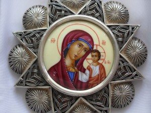 Панагия. Серебро 925 пр. 228 гр. Живопись
