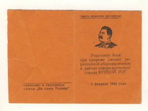 Благодарность за Кривой Рог