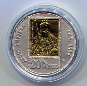 20 динар Андорра. Ag, Au.