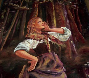 ЖИВОПИСЬ МАСЛОМ НА СТЕКЛЕ "ДЕВУШКА В ЛЕСУ"