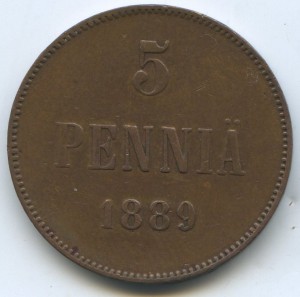 5 пенни 1889 г.  Александр III.  ( ХF.)