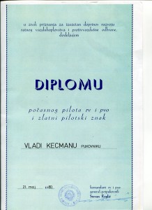 Пилот-инструктор в золоте с дипломом Югославия