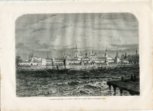 Соловецкий монастырь-вид с моря.Гравюра 1872 год.