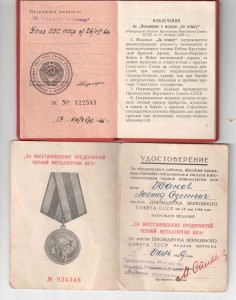 Металлургия Юга,Трудовая Доблесть и др.документы на одного.