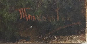 Картина в старинной раме «Лесной пейзаж».