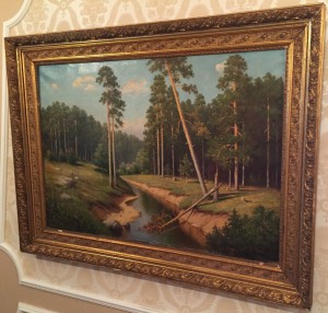 Картина в старинной раме «Лесной пейзаж».