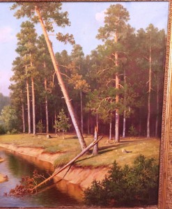 Картина в старинной раме «Лесной пейзаж».