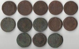 Екатериненские пятаки 13 шт. /все года разные/