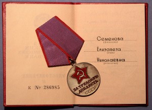 За Трудовую доблесть с документом (1986 г.)