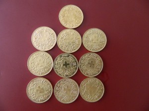 20 франков Швейцария 19 шт золото