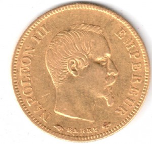 10 фр Франции 1855 (3,2 гр 900 пр) Наполеон 3