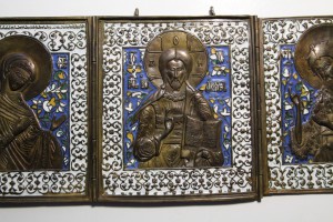 Меднолитой складень Деисус. 4 эмали, 47.7х18.7