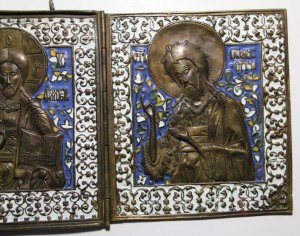 Меднолитой складень Деисус. 4 эмали, 47.7х18.7