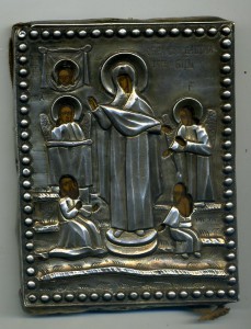 Образ скорбященской БМ (кованный оклад, серебро, 1820)