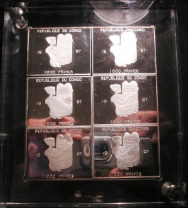 Конго, 6 х 1000 Франков, серебро 999, карта Африка