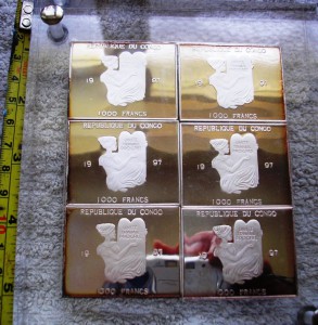 Конго, 6 х 1000 Франков, серебро 999, карта Африка