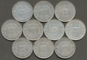 5 марок 1934-35 гг. "Кирха" 10 шт.