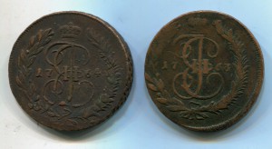 Пять копеек 1763 ММ и 1764 ММ