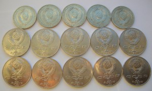 Рубль 1987г-5шт, Чехов-5шт, Лермонтов-5шт
