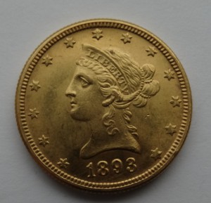 10 долларов США 1893 год,золото