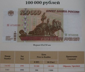 100.000 рублей 1995 год -О_Б_Р_А_З_Е_Ц-