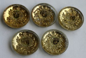 Пуговицы - 5 шт. Стекло, позолота. Артиллерия.