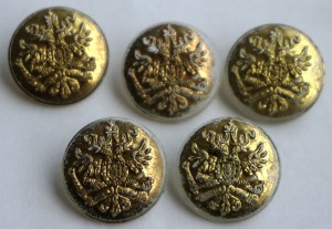 Пуговицы - 5 шт. Стекло, позолота. Артиллерия.