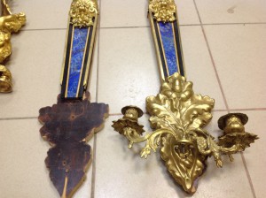 Лампа красивенная и 2 консоли-фигуры Бронза золочение